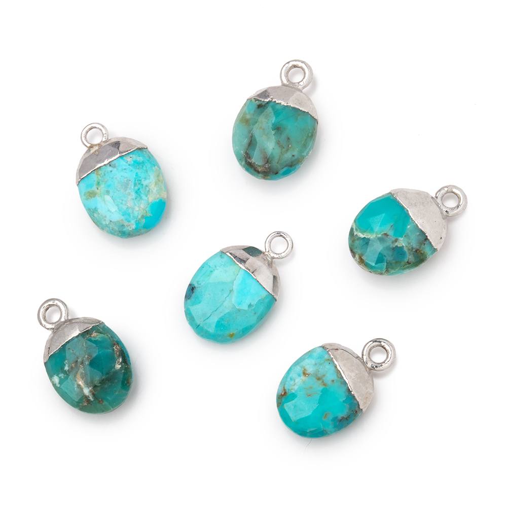 10x8mm Silver Leafed Turquoise Faceted Oval Focal Bead 1 piece