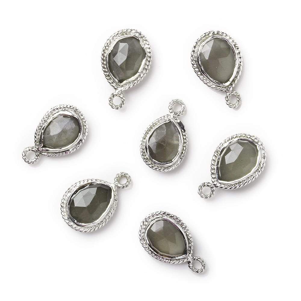 10x8mm Silver Rope Bezel Grey Moonstone Pear Pendant 1 piece