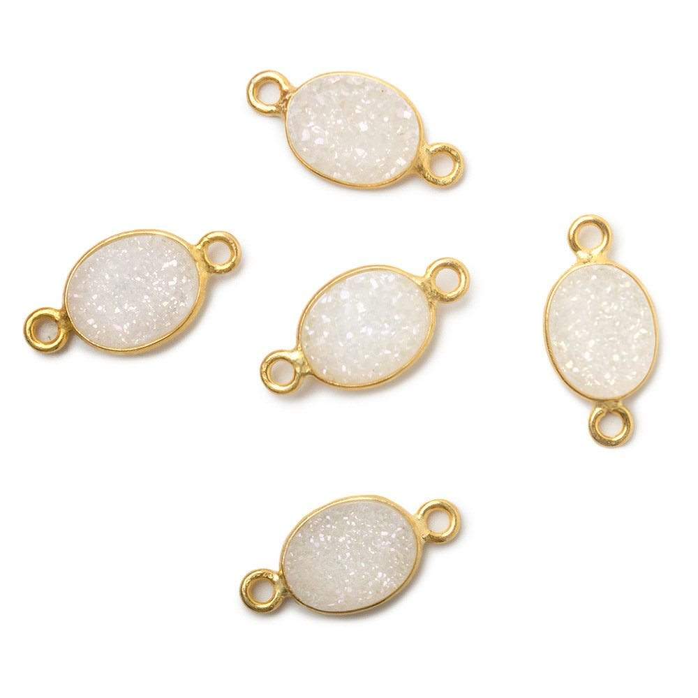 10x8mm Vermeil Bezel Mystic Pearl White Drusy Oval Connector 1 piece