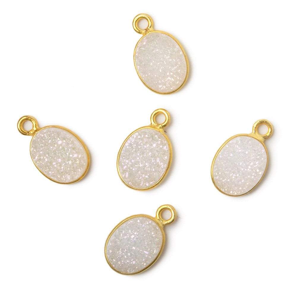 10x8mm Vermeil Bezel Mystic Pearl White Drusy Oval Pendant 1 piece