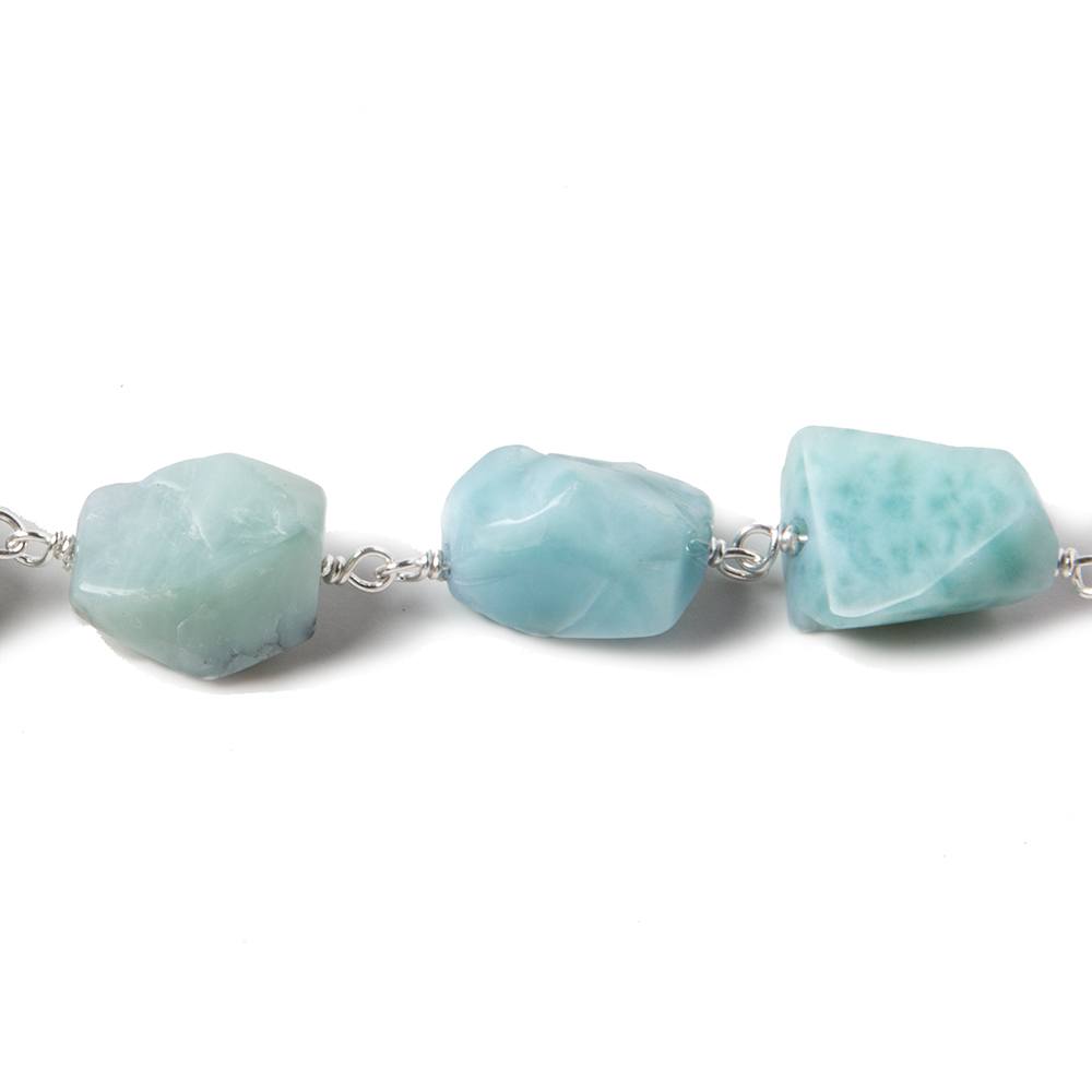 10x9-13x9mm Larimar faceted nugget .925 Silver Chain by the foot 20 pieces