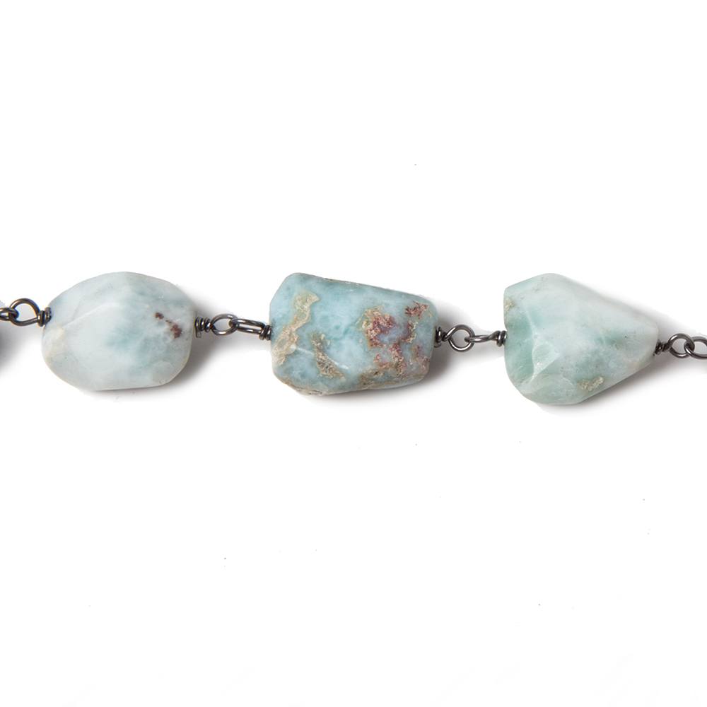 10x9-13x9mm Larimar faceted nugget Oxidized .925 Silver Chain by the foot 20pc