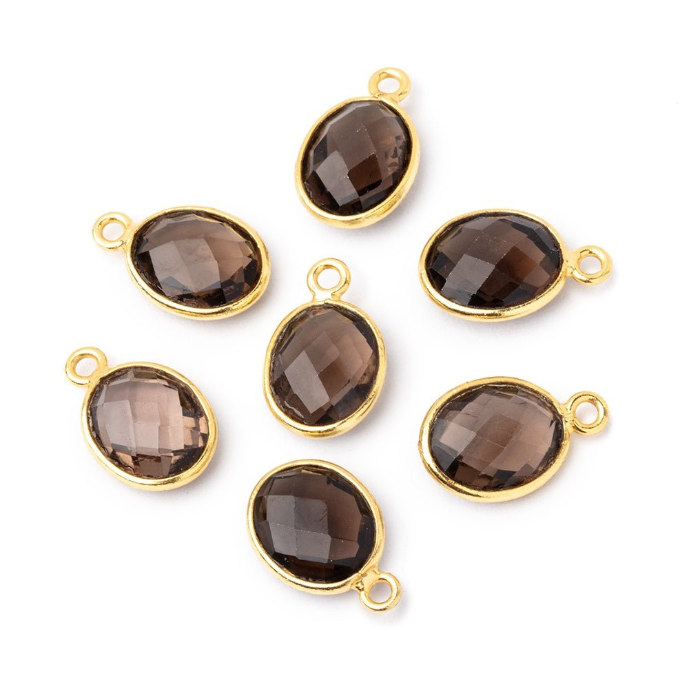 10x9mm Vermeil Bezel Smoky Quartz Faceted Oval Pendant 1 piece