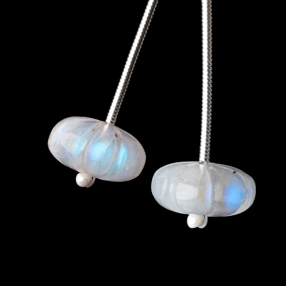 11-12mm Rainbow Moonstone Carved Melon Focals Set of 2 Beads