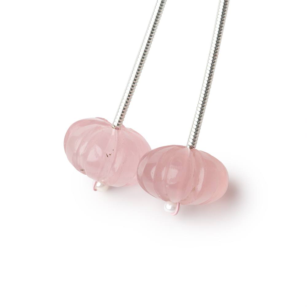 11-12mm Rose Quartz Carved Melon Focals Set of 2 Beads