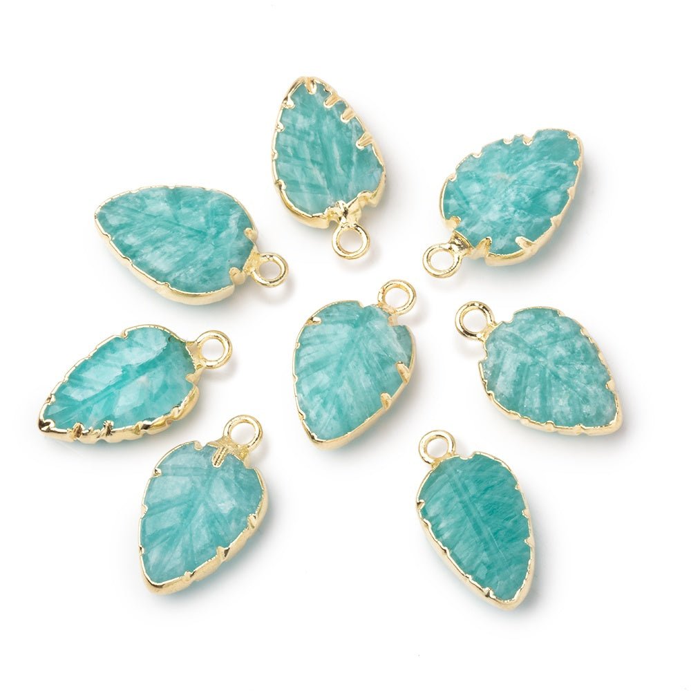 12-13mm Gold Leafed Amazonite Carved Leaf Focal 1 piece