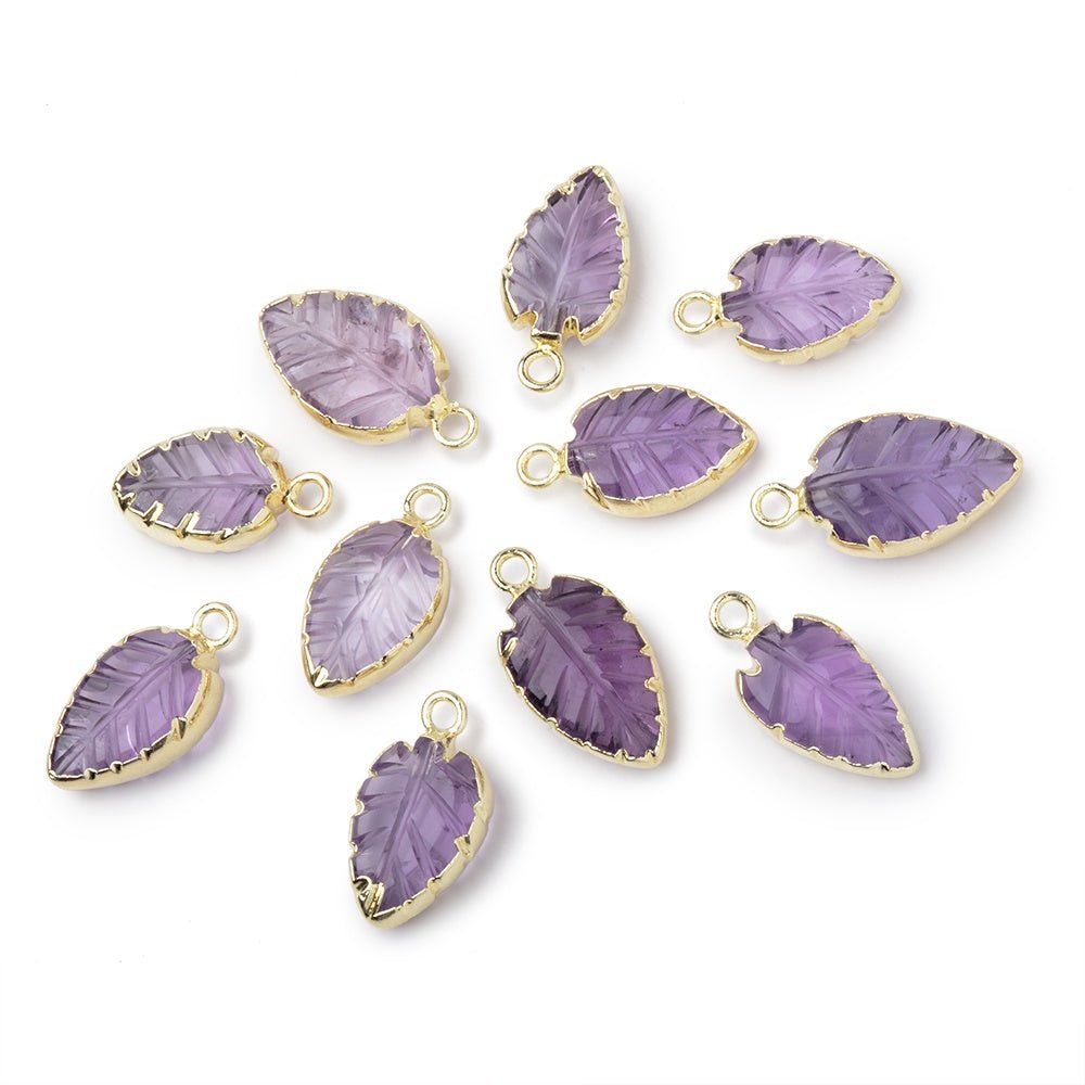 11-13mm Gold Leafed Pink Amethyst Carved Leaf Focal 1 piece