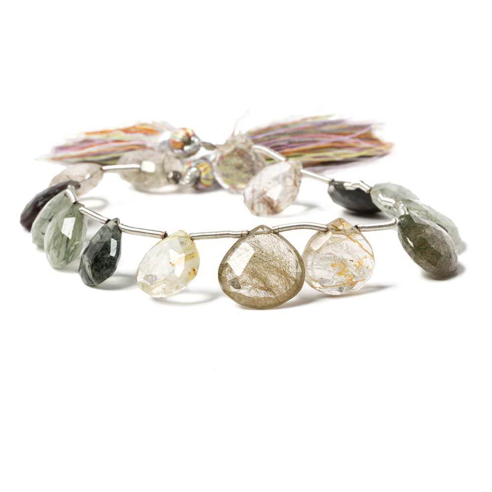 11-13mm Sagenitic Quartz Heart Briolette 8.25 inch 15 inch