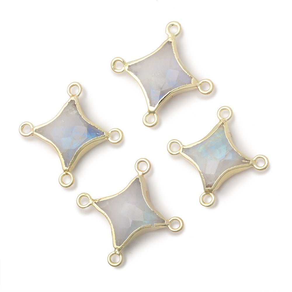 11-14mm Gold Leaf Rainbow Moonstone 4 Point Star Focal 4 Ring Connector