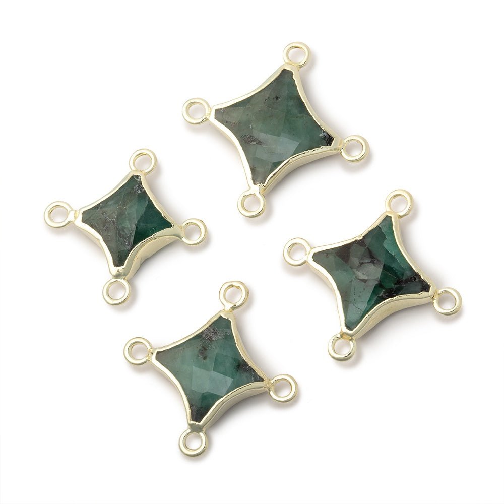 11-14mm Gold Leafed Emerald 4 Point Star Focal 4 Ring Connector