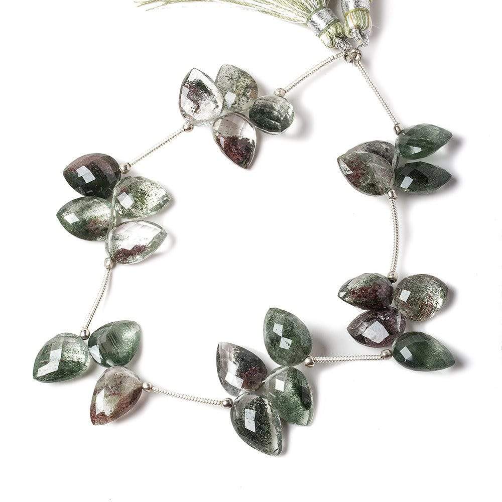 11-14mm Moss Quartz Faceted Pear Shoulder Drilled 7.5 inch 23 pieces