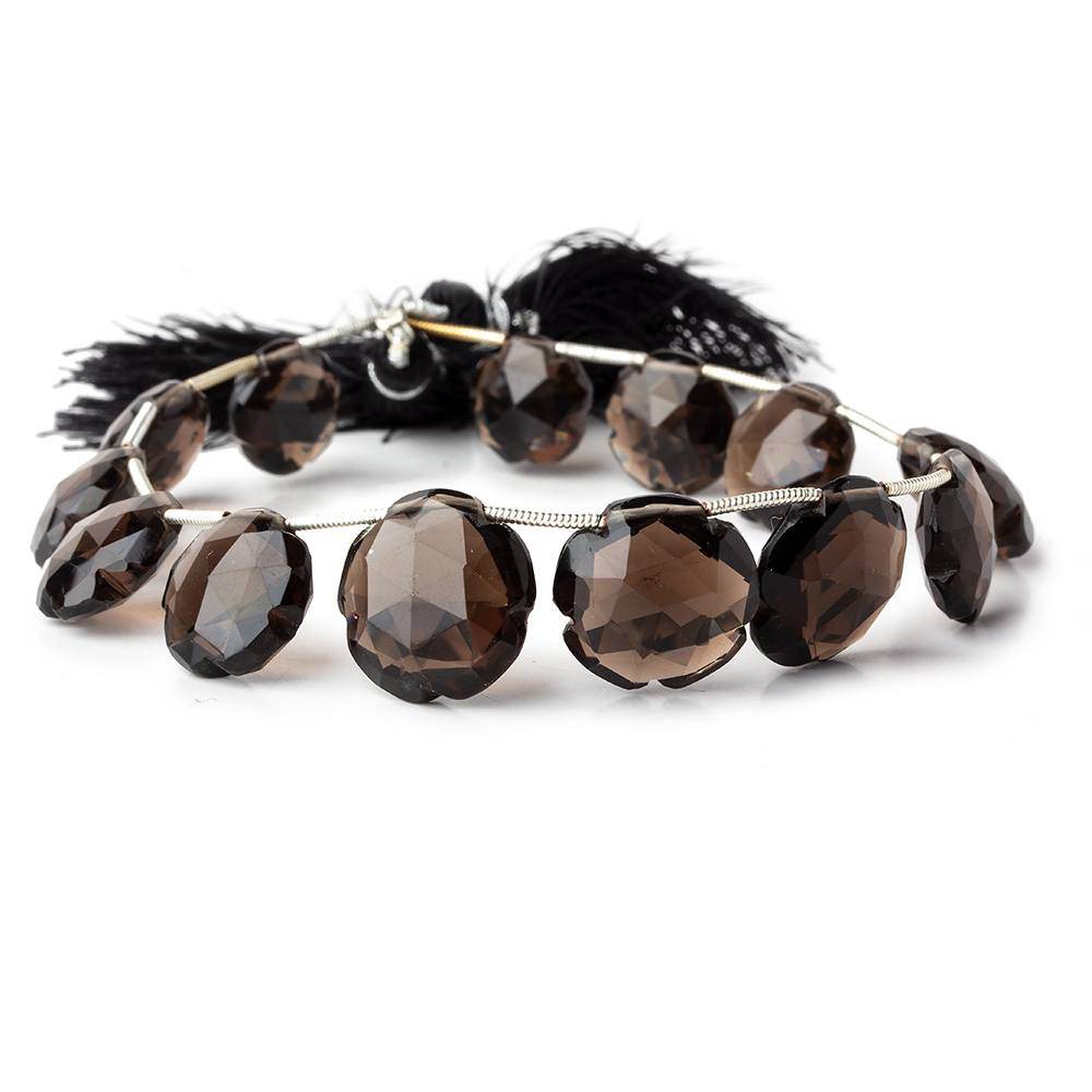 11-16mm Smoky Quartz Faceted Flower Beads 8 inch 13 pieces