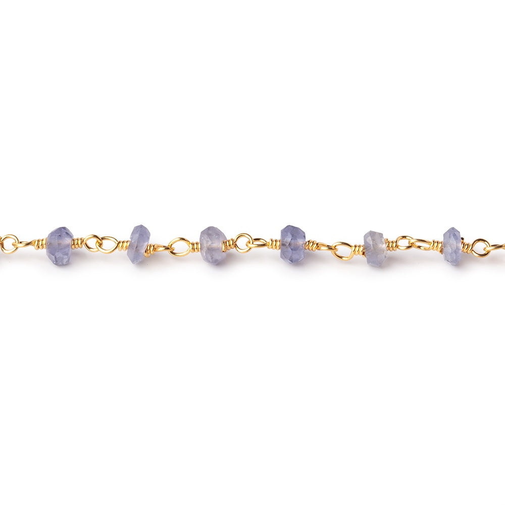 3mm Iolite faceted rondelle Gold Chain by the foot 36 pieces