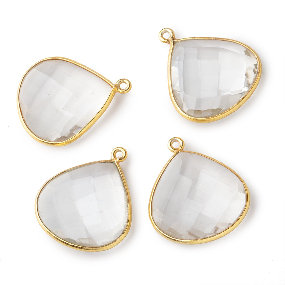 21x21mm Vermeil Bezeled Crystal Quartz faceted heart focal pendant 1 piece