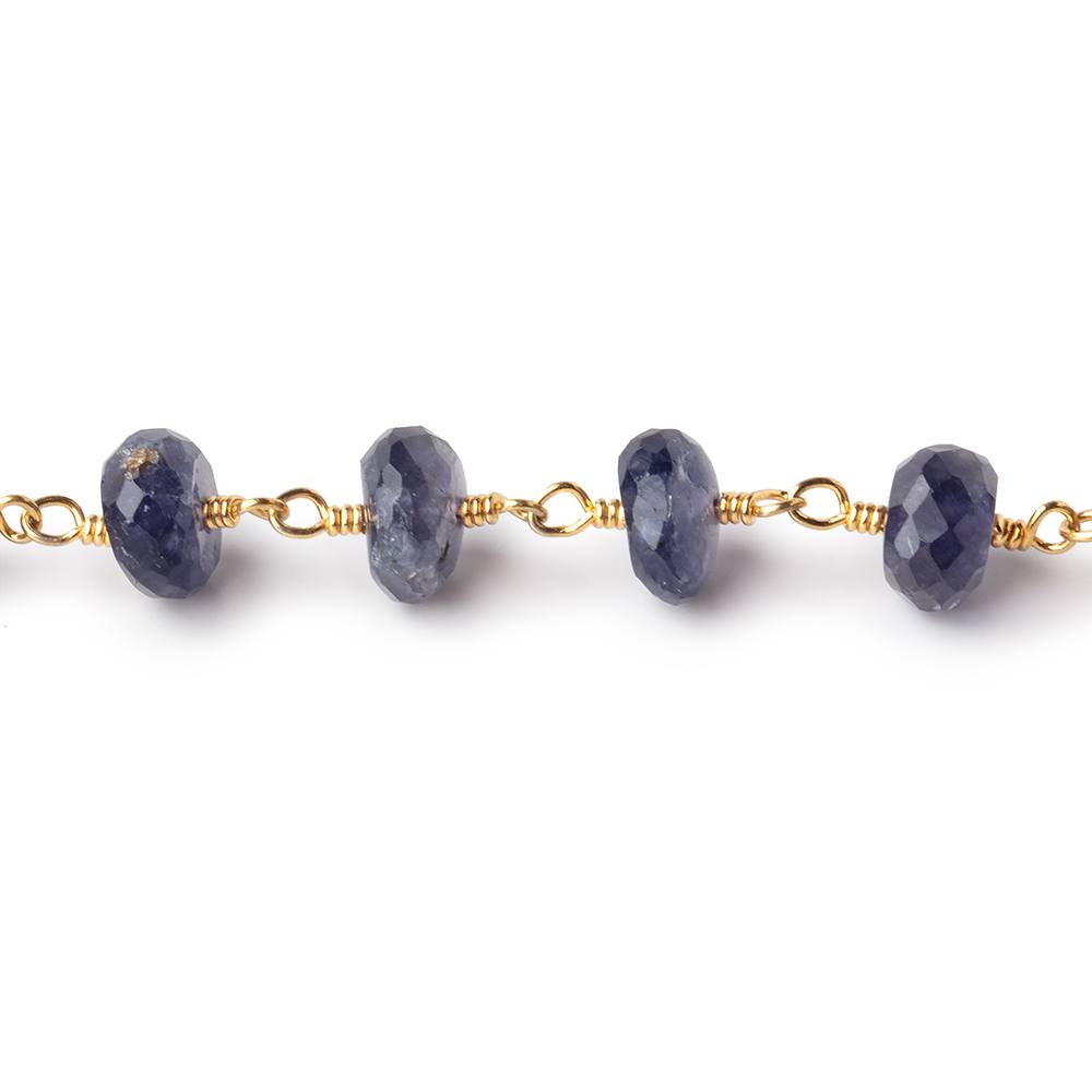 6mm Iolite faceted rondelle Gold Chain by the foot 30 pcs