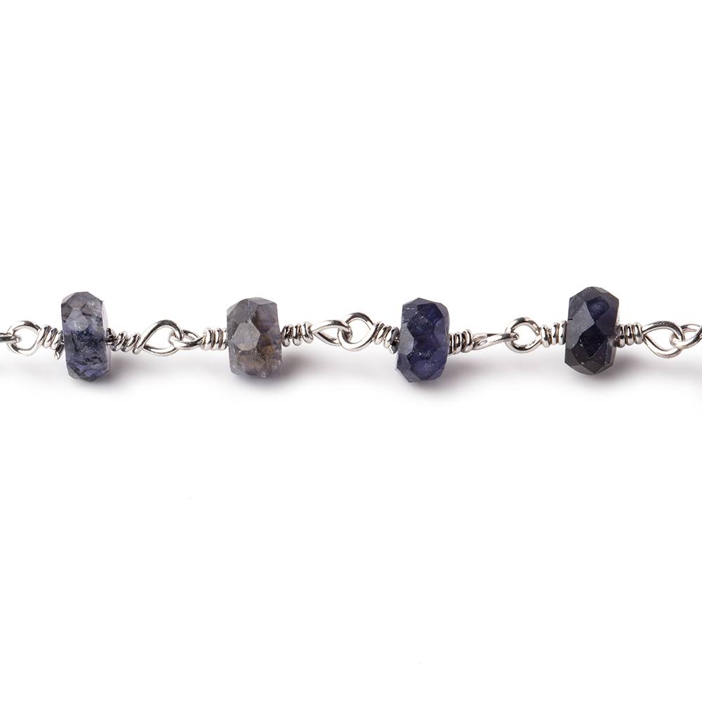 6mm Iolite faceted rondelle Silver Chain by the foot 30 pcs