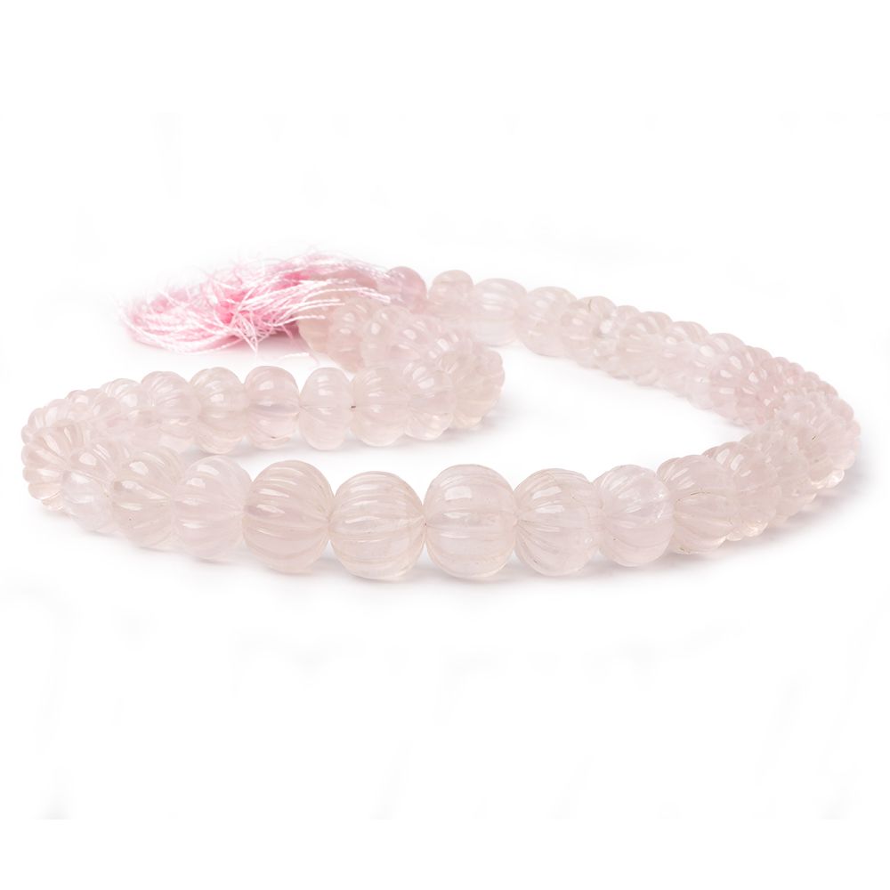 9-14mm Rose Quartz Carved Rondelle Melon Beads 16 inch 46 pieces AA