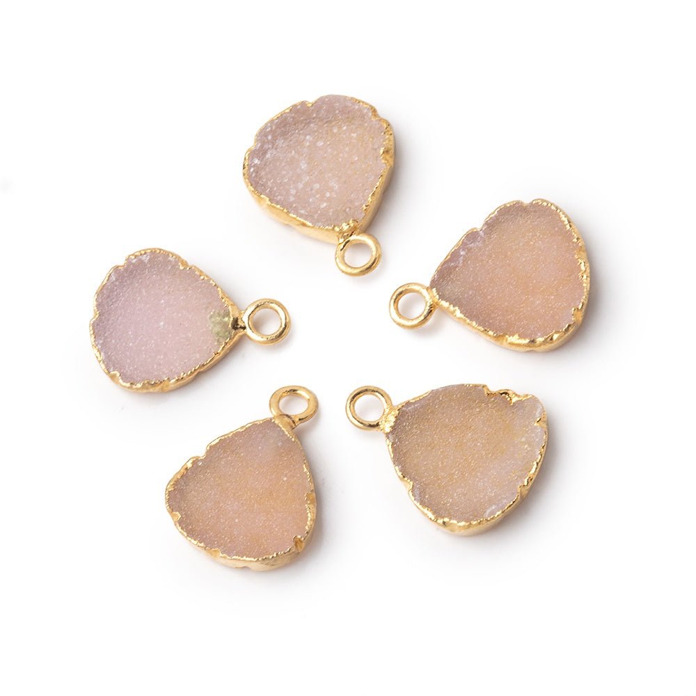 11mm Gold Leafed Pink Drusy Heart Pendant 1 focal piece