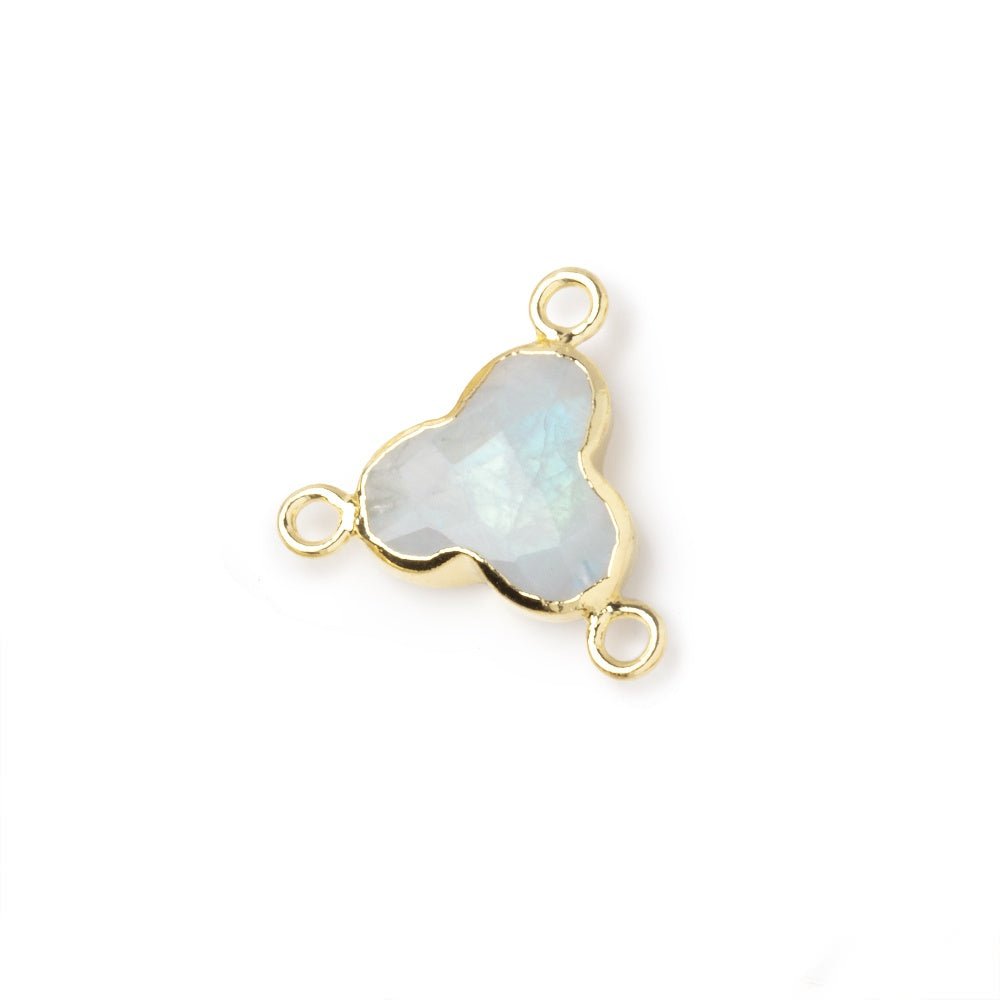 11mm Gold Leafed Rainbow Moonstone Faceted Trefoil 3 Ring Connector 1 piece