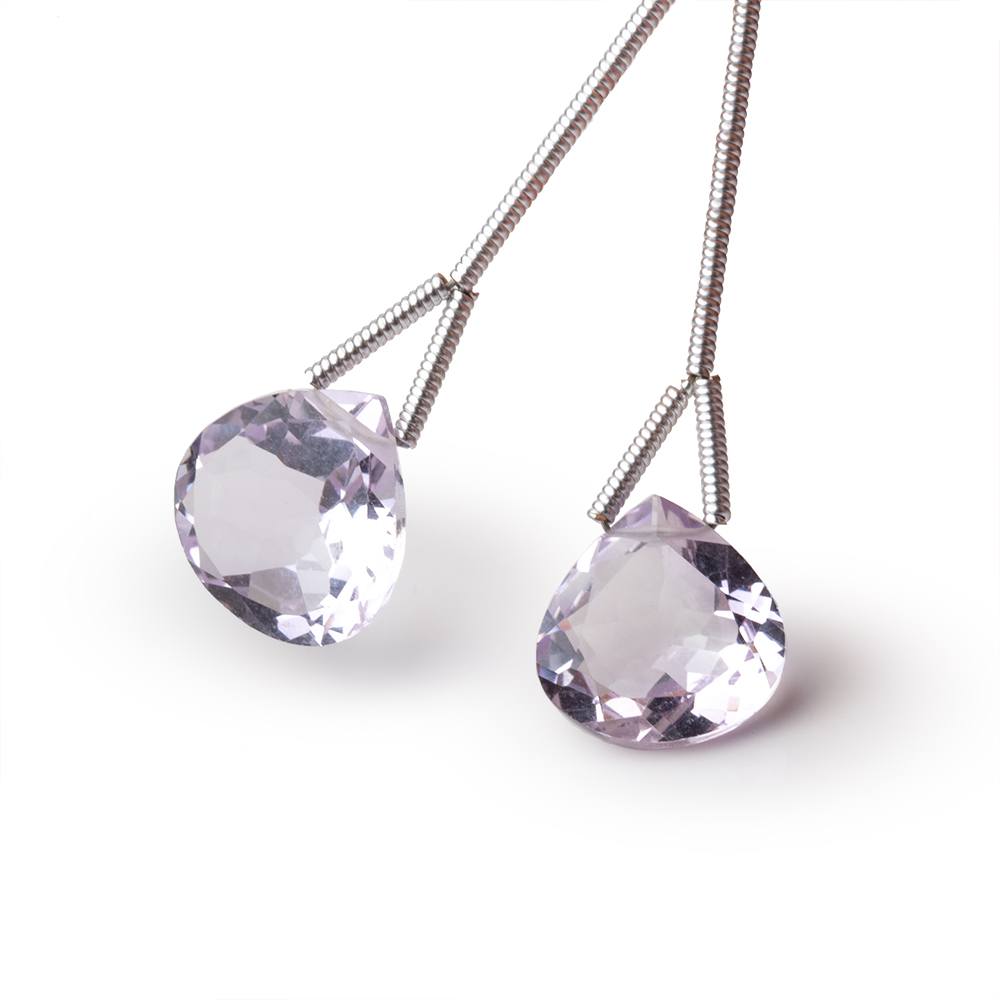 11mm Pink Amethyst Pavilion Faceted Heart Set of 2 Focals AAA