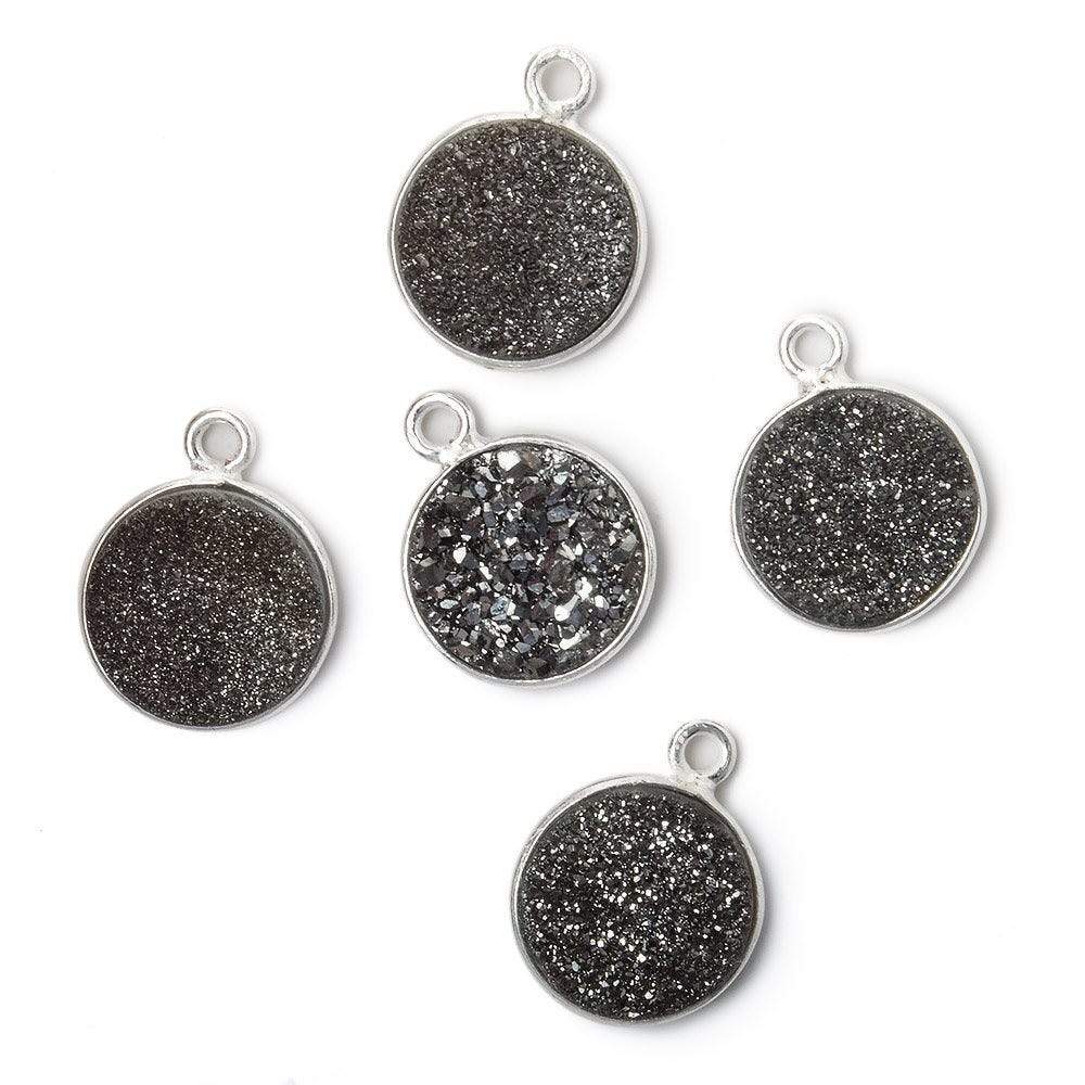 11mm Silver .925 Bezel Metallic Platinum Drusy Coin Pendant 1 piece