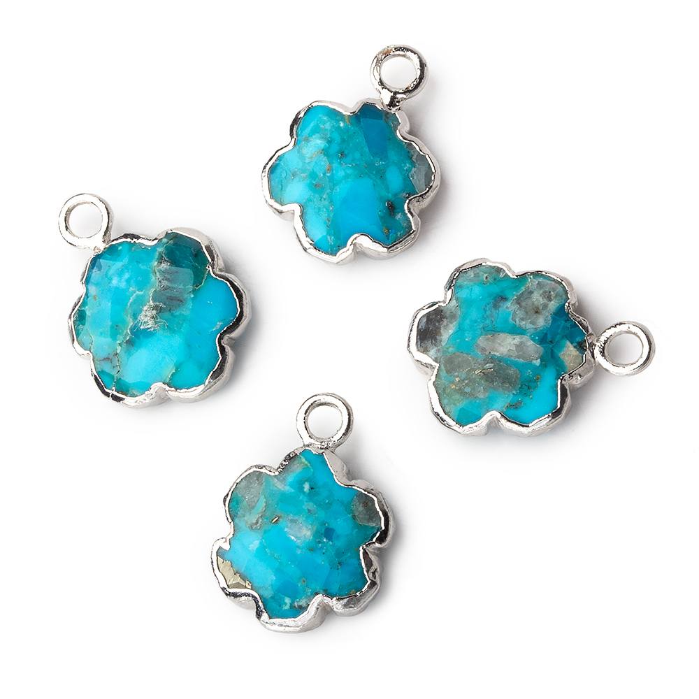 11mm Silver Leafed Turquoise Faceted Quatrafoil Focal Pendant