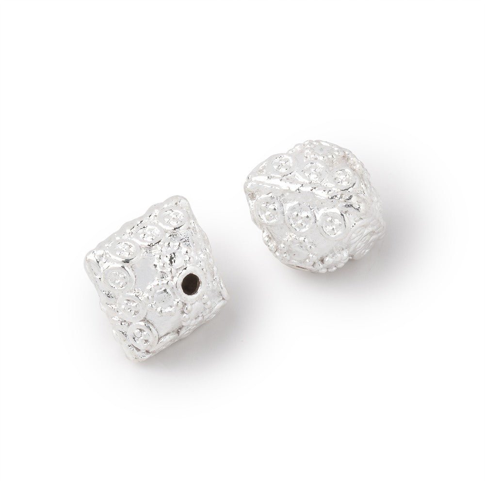 11mm Silver Plated Copper Bali Design Bipyramid Set of 2 Beads