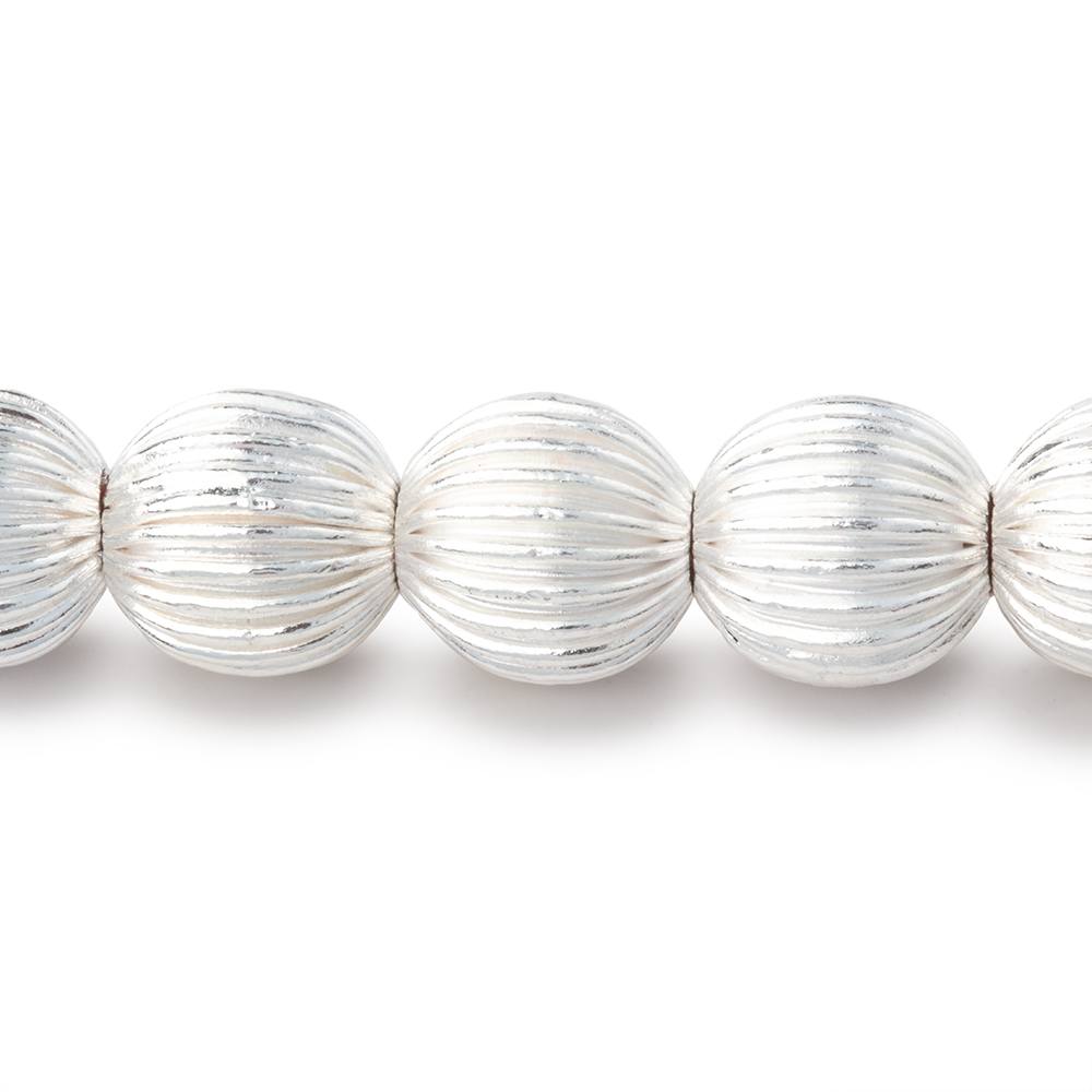 11mm Silver Plated Corrugated Round Beads 8 inch 19 pieces