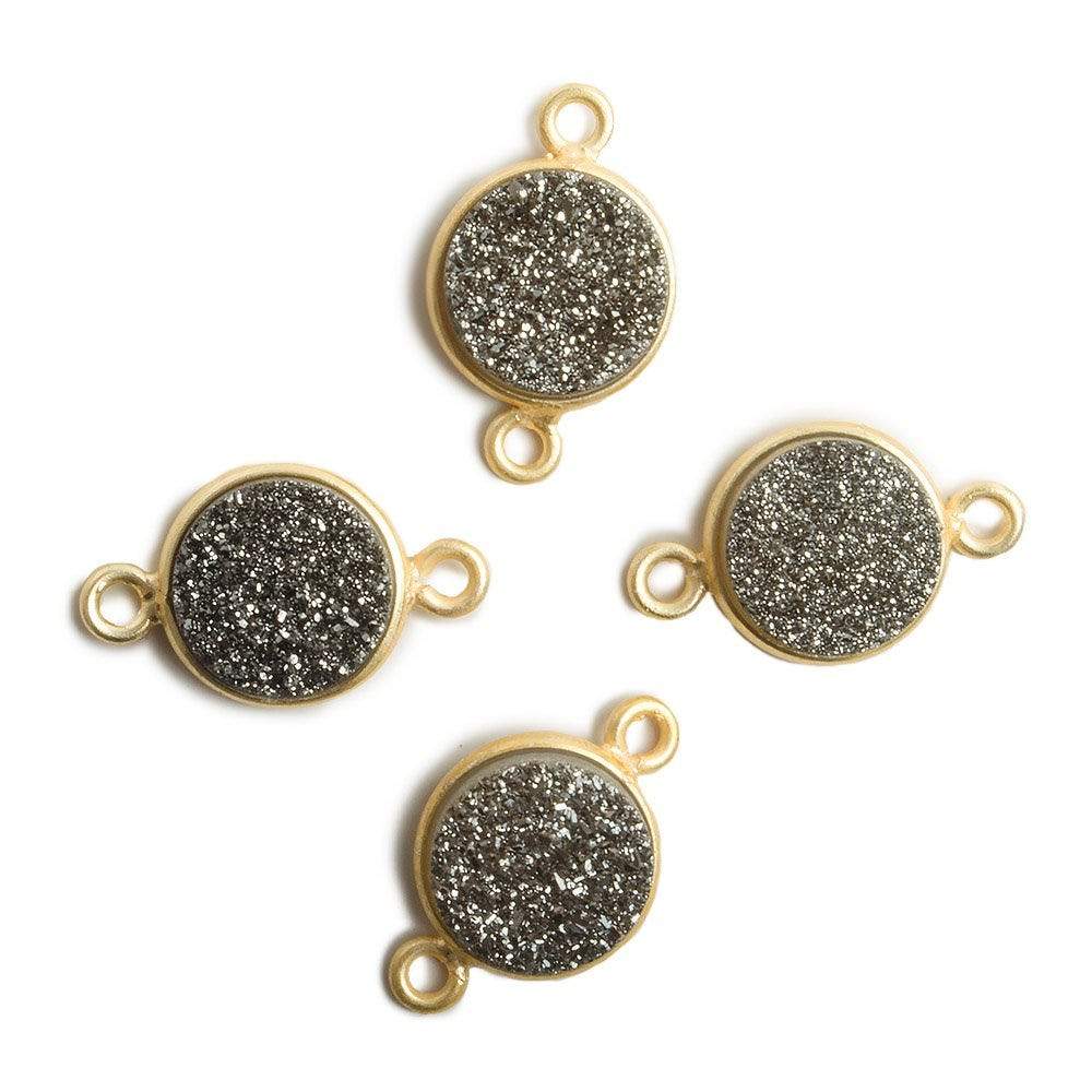 11mm Vermeil Bezel Metallic Platinum Drusy Coin 2 ring Connector 1 piece