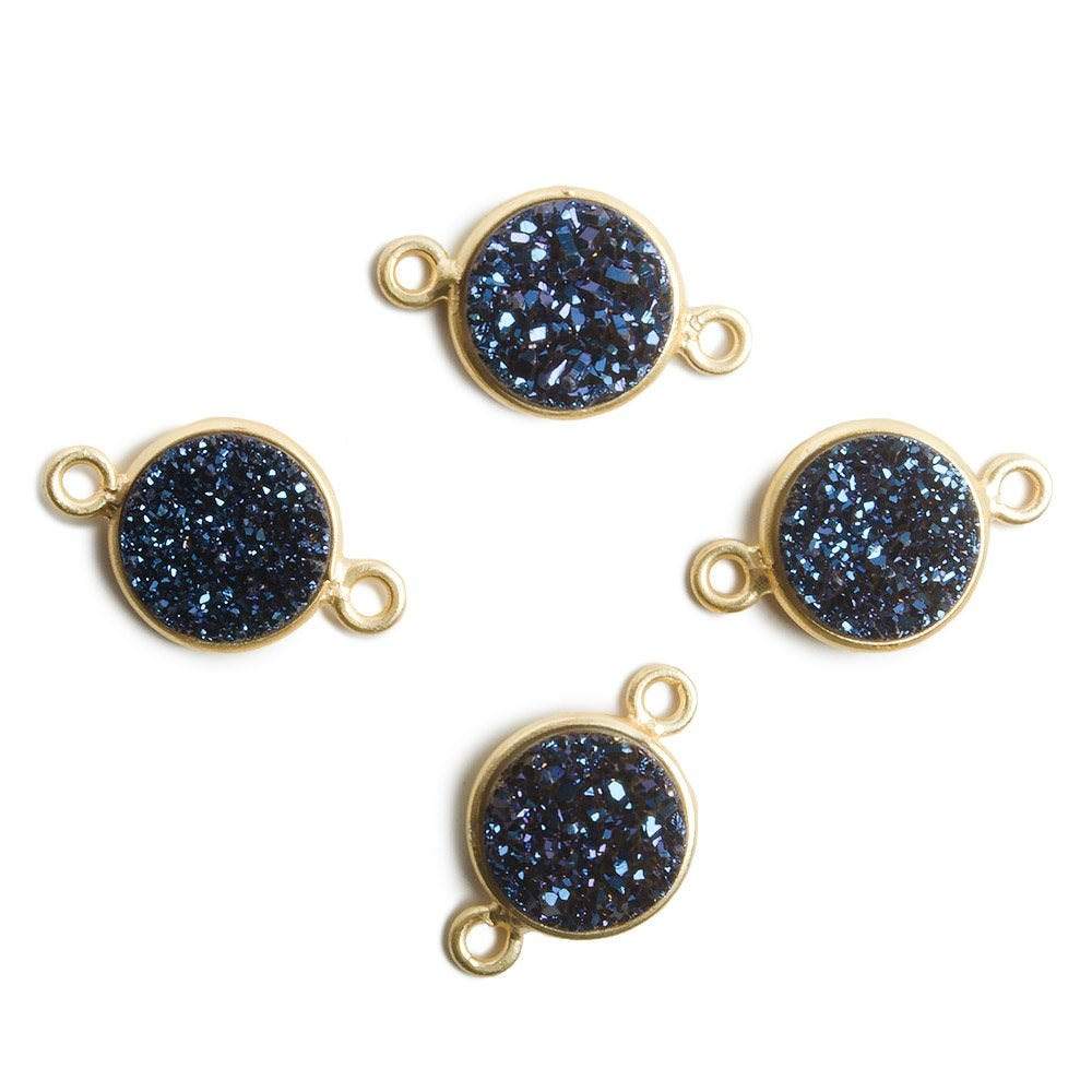 11mm Vermeil Bezel Mystic Aegean Blue Drusy Coin 2 ring Connector 1 piece
