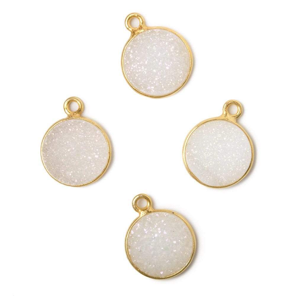 11mm Vermeil Bezel Mystic Pearl White Drusy Coin Pendant 1 piece