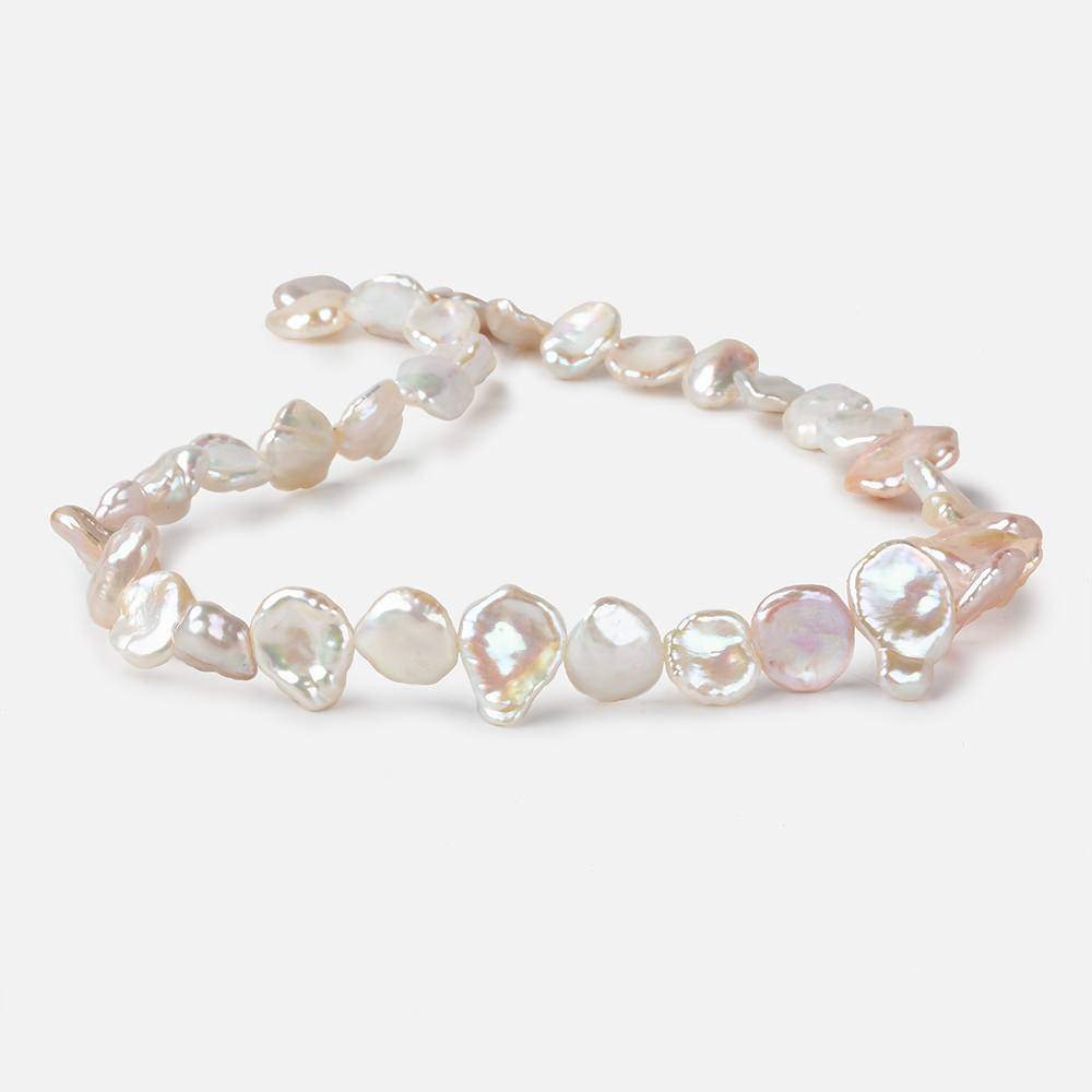 11x10-16x10mm Pink & White Keshi side drilled Freshwater Pearls 16 inch 39 pieces AAA