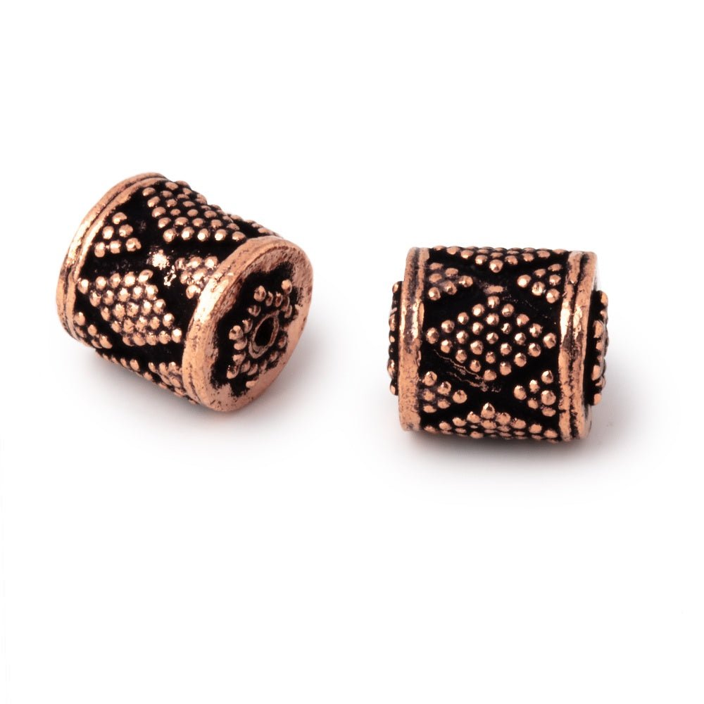11x10mm Antiqued Copper Miligrain Tube Set of 2 Beads