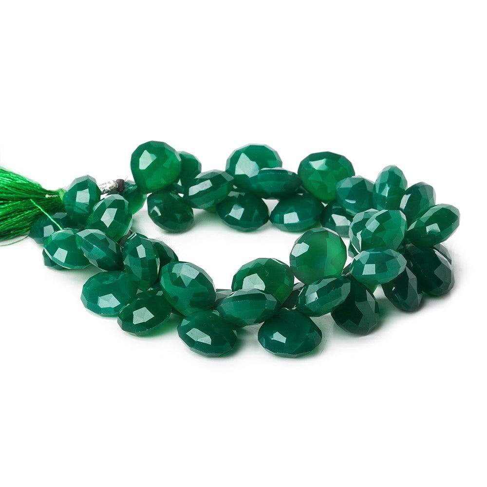 11x11-12x12mm Green Chalcedony faceted hearts 8 inch 53 beads AA