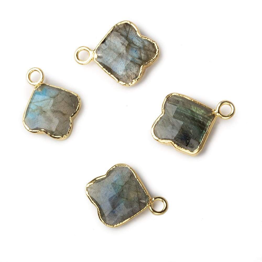 11x11mm Gold Leafed Labradorite Faceted Trillium Flower Focal Bead Pendant sold as 1 piece
