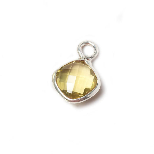 11x11mm Lemon Quartz Faceted Pillow Silver Pendant