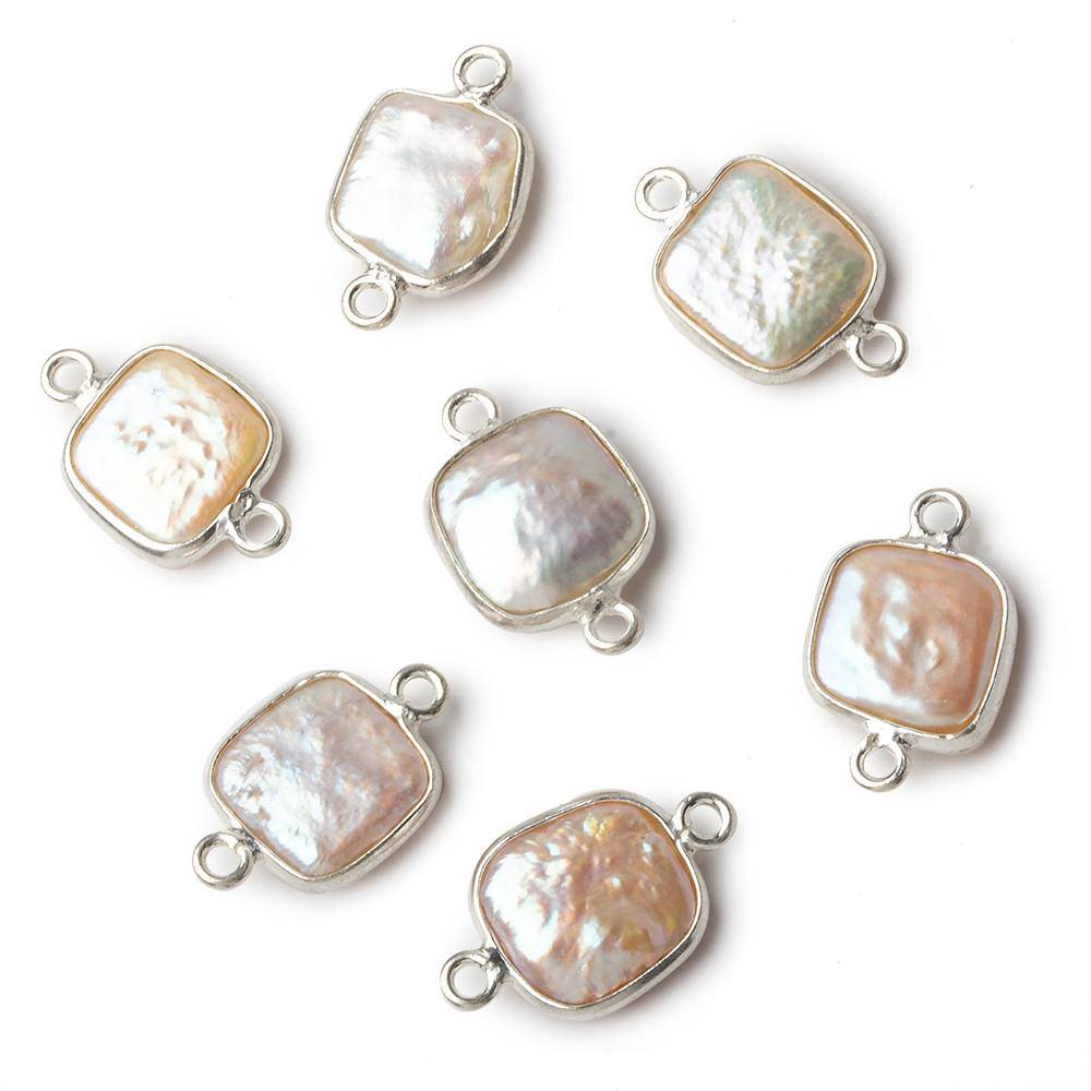 11x11mm Sterling Silver Bezel White Square Pearl Connector 1 piece