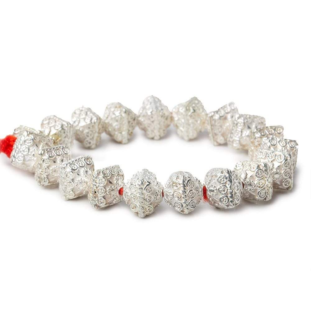 11mm Silver Plated Copper Bali Design Bipyramid 8 inch 19 Beads