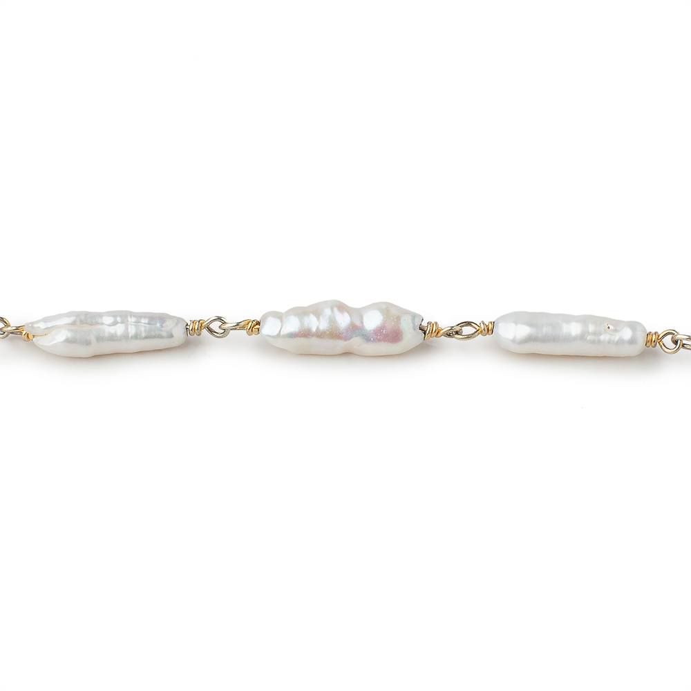 11x4-17x4mm White Biwa Pearls on Vermeil Chain by the Foot 15 pieces
