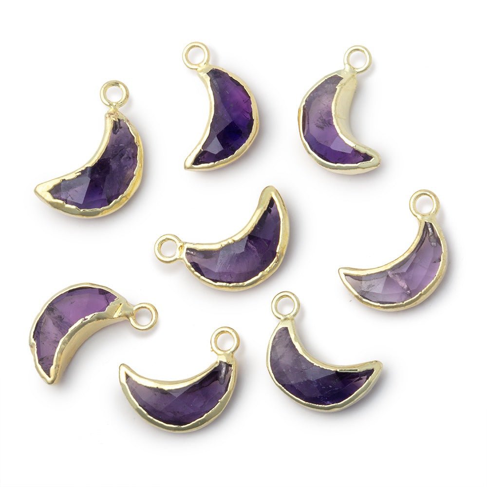 11x5mm Gold Leafed Amethyst Faceted Crescent Moon 1 Pendant