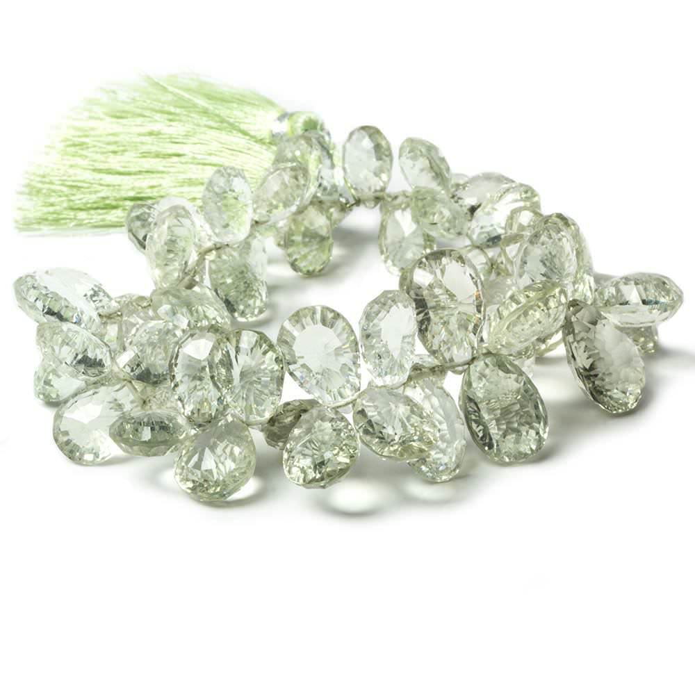 11x7-15x10mm Prasiolite Concave Faceted Pear Beads 8 inch 61 pieces AAA