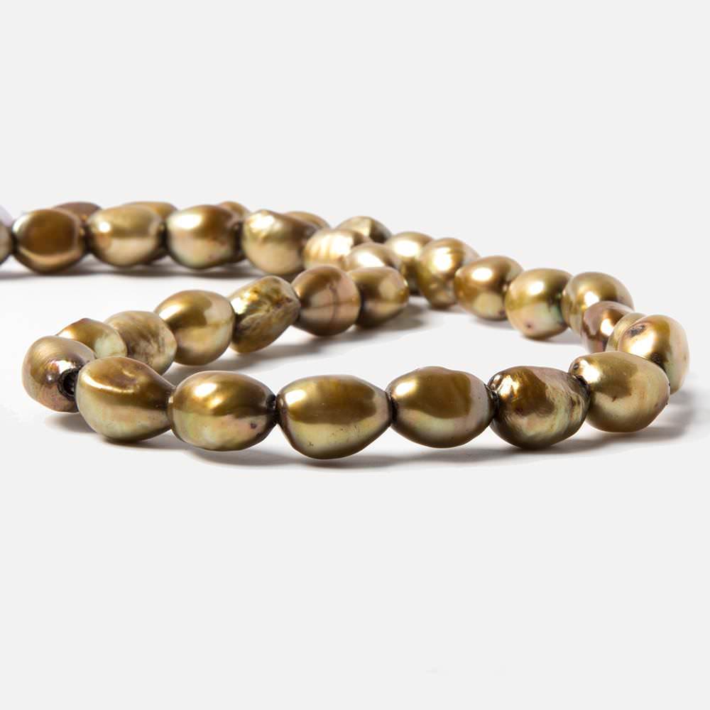 11-13 mm Pea Green Baroque 2.5mm large hole Pearls 15 in.