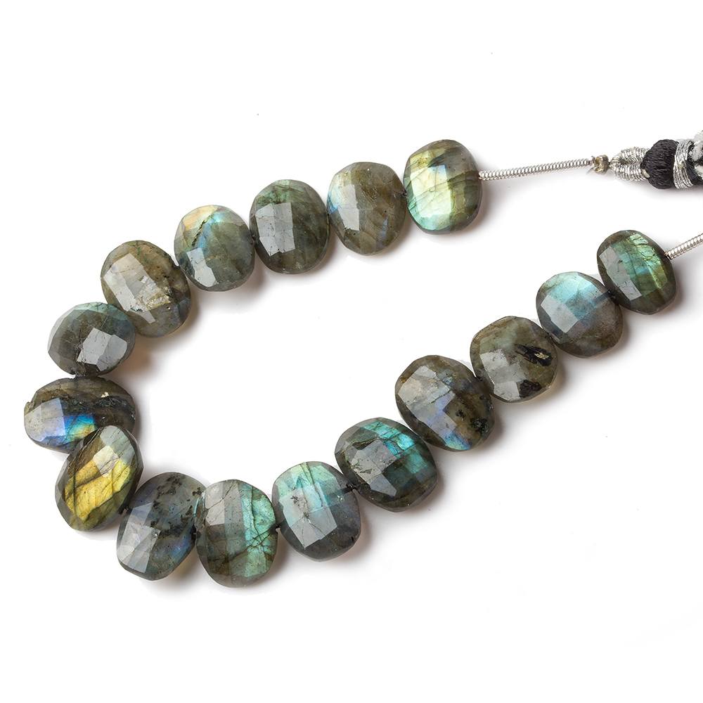 11x8-14x9mm Labradorite side drilled Faceted Cushion beads 6 inch 16 pieces