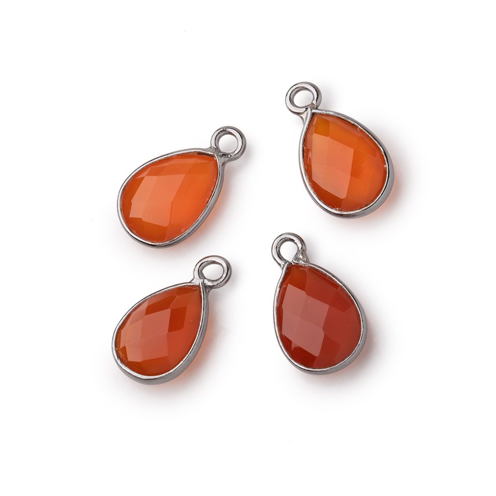 11x8mm Black Gold Bezel Carnelian Faceted Pear Focal Pendants Set of 4 pieces
