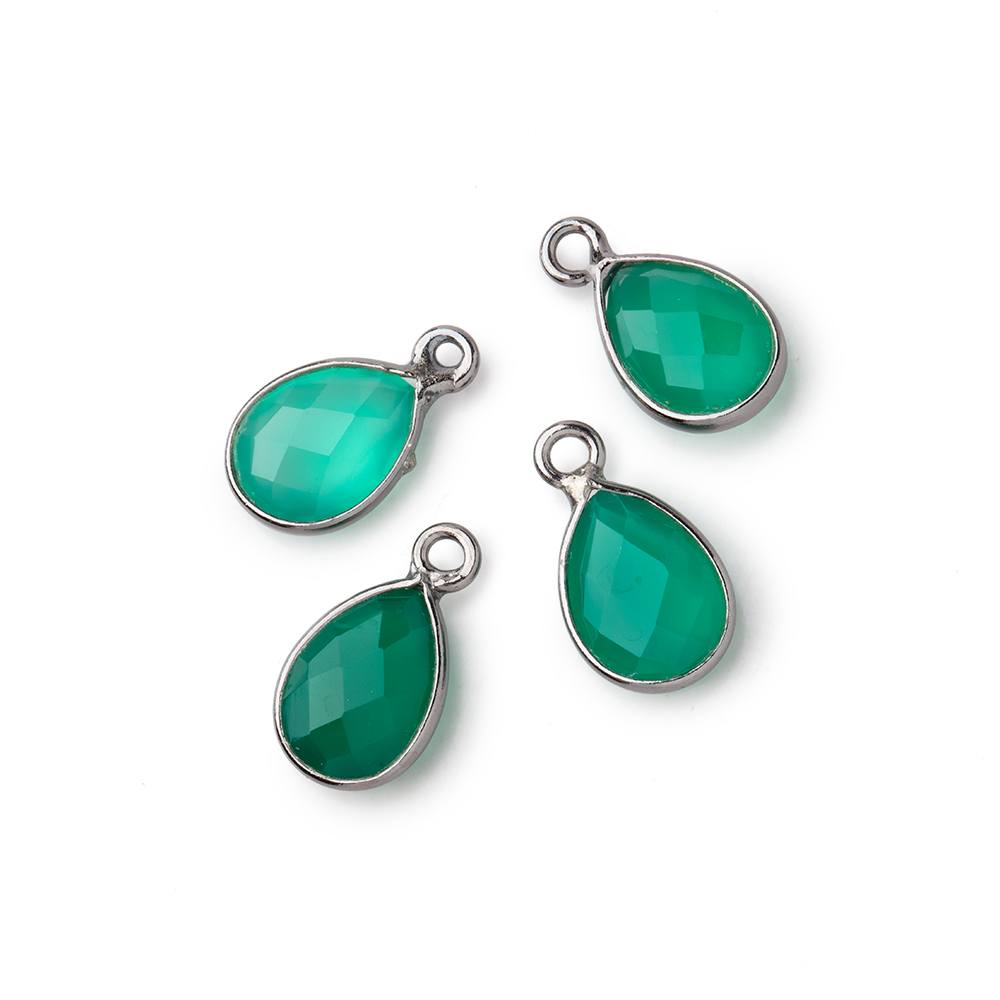 11x8mm Black Gold Bezel Green Onyx Faceted Pear Focal Pendants Set of 4 pieces