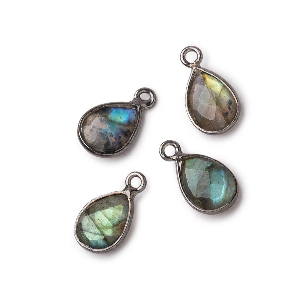 11x8mm Black Gold Bezel Labradorite Faceted Pear Focal Pendants Set of 4 pieces