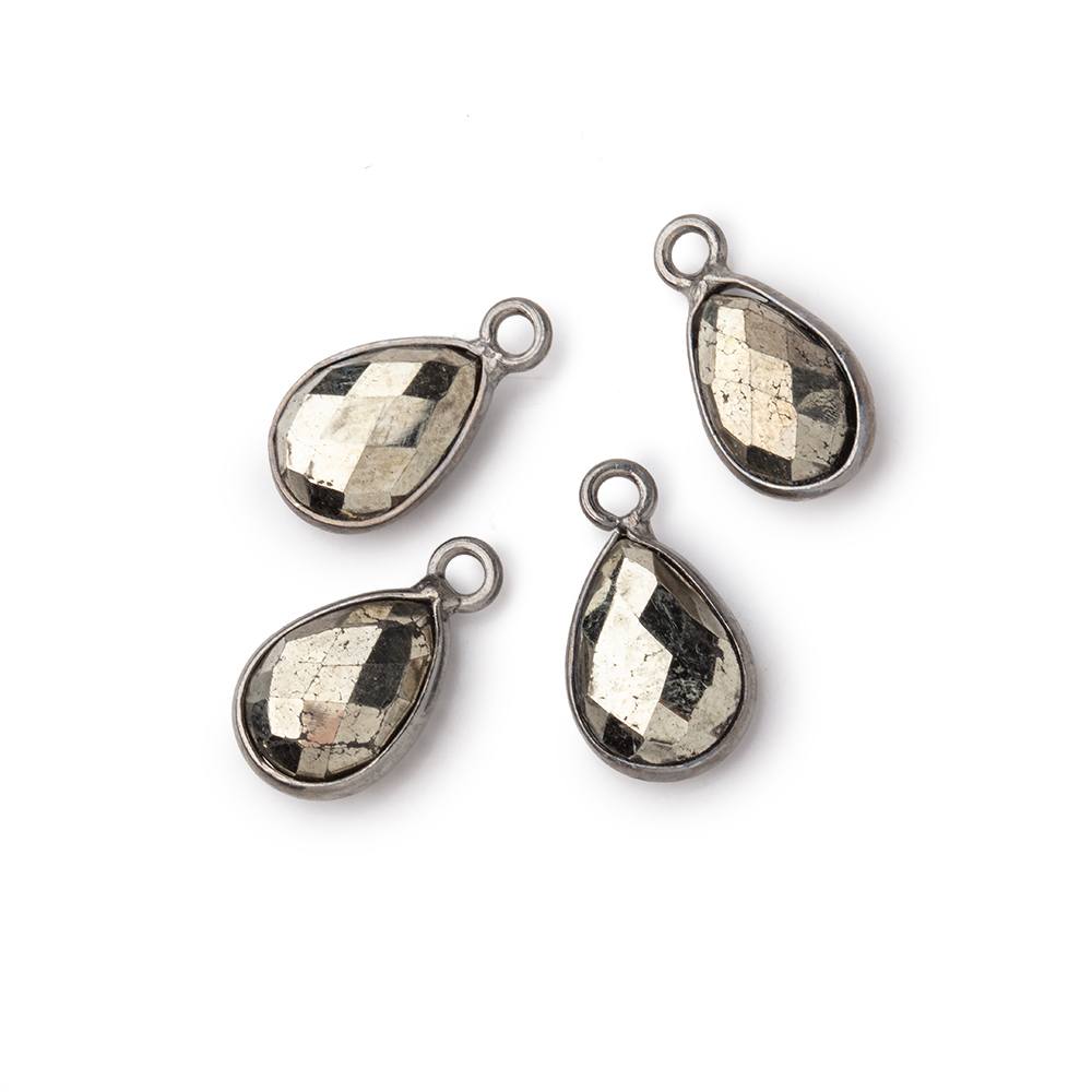 11x8mm Black Gold Bezel Pyrite Faceted Pear Focal Pendants Set of 4 pieces