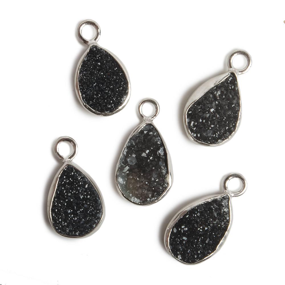 11x8mm Silver Bezel Black Drusy Pear 1 ring Charm Pendant 1 piece