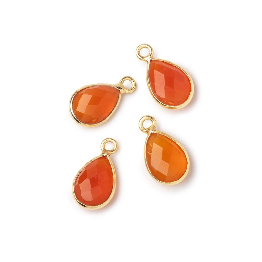11x8mm Vermeil Bezel Carnelian Faceted Pear Focal Pendants Set of 4 pieces