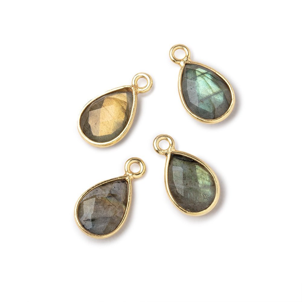 11x8mm Vermeil Bezel Labradorite Faceted Pear Focal Pendants Set of 4 pieces